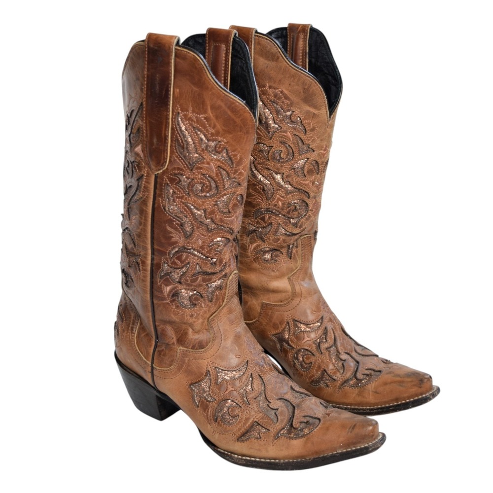 J.B. Dillon Reserve Women's JBR 4050 B Brown Leather Snip Toe Western Boots 9 B